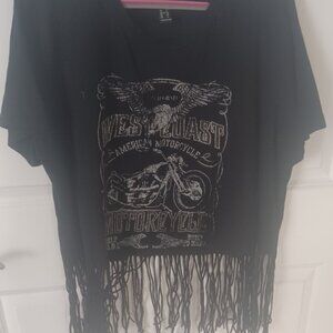 Forever 21 Plus Black West Coast Motorcycles Short Sleeve Fringe Crew Tshirt 1X